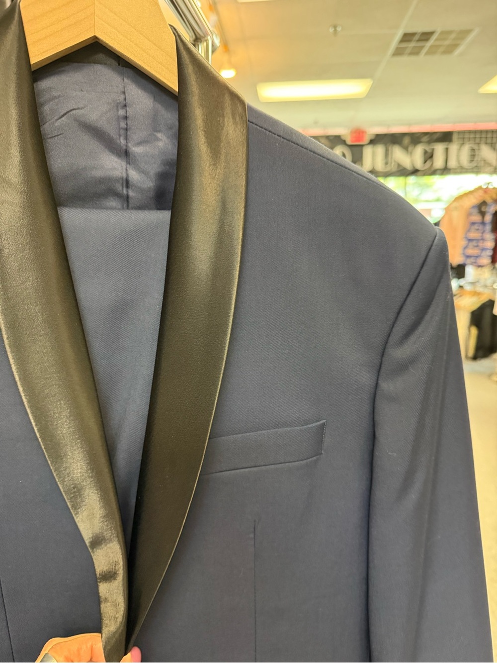Navy Satin-Lapel Men's Tuxedo Blazer